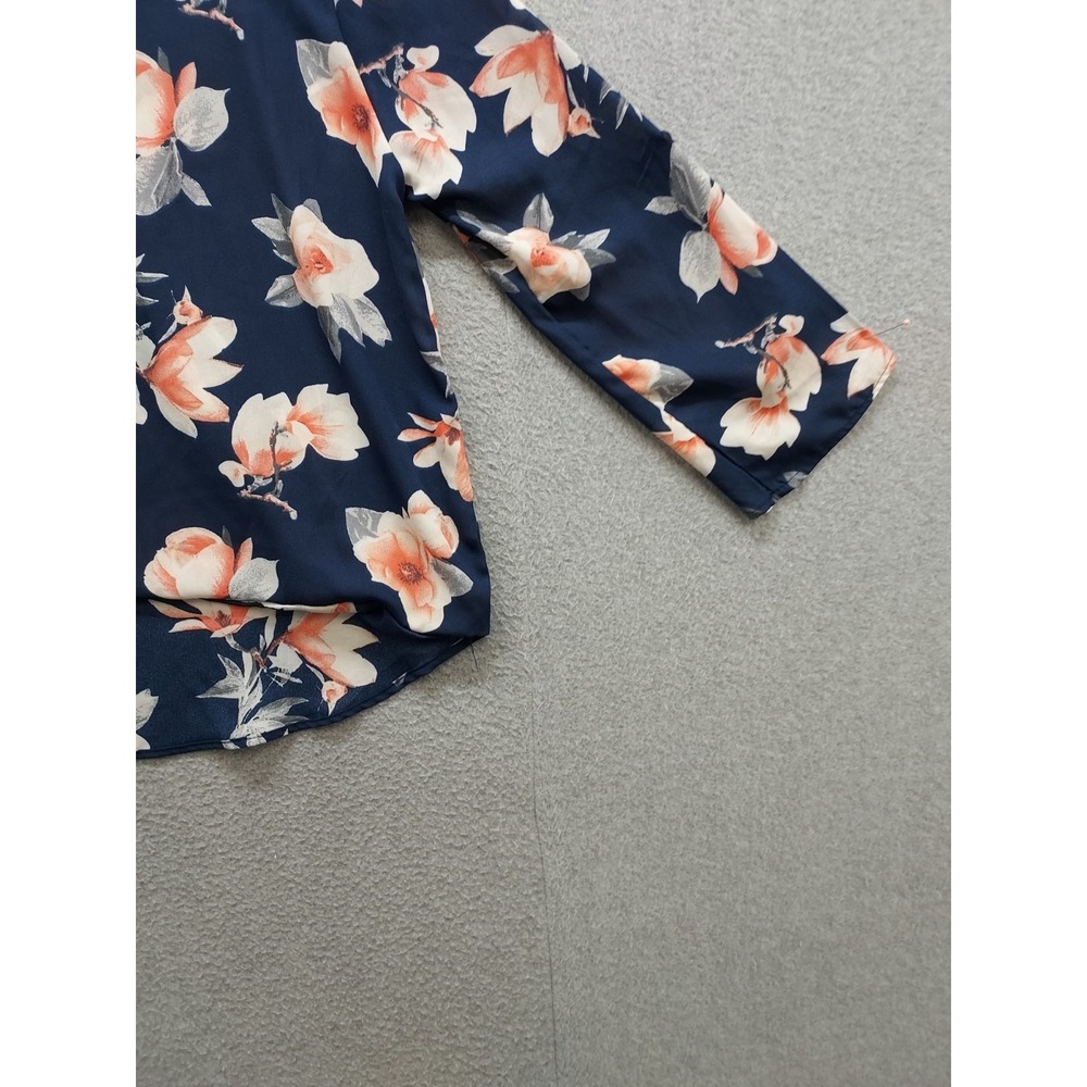 Justify Women Tunic Top M Navy Blue Floral V Neck Long Sleeve Summer Bohemian - Picture 5 of 16